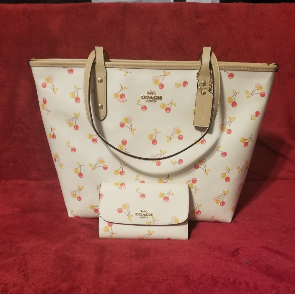 Coach Cherry Print Zip Tote Handbag